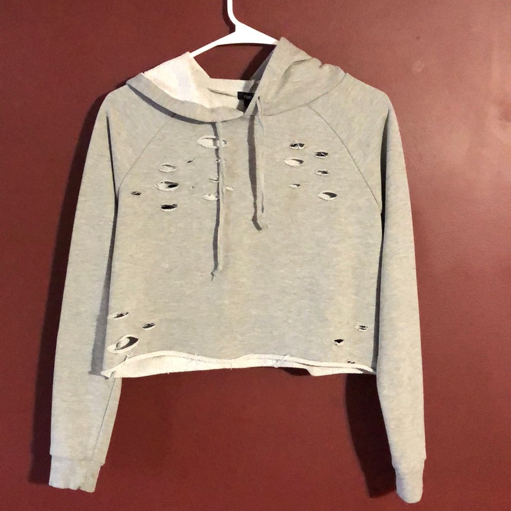 Cropped Distressed Sweatshirt